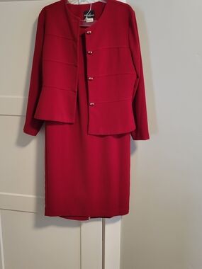 Positive Attitude Red Two-Piece Skirt Set with Button Jacket